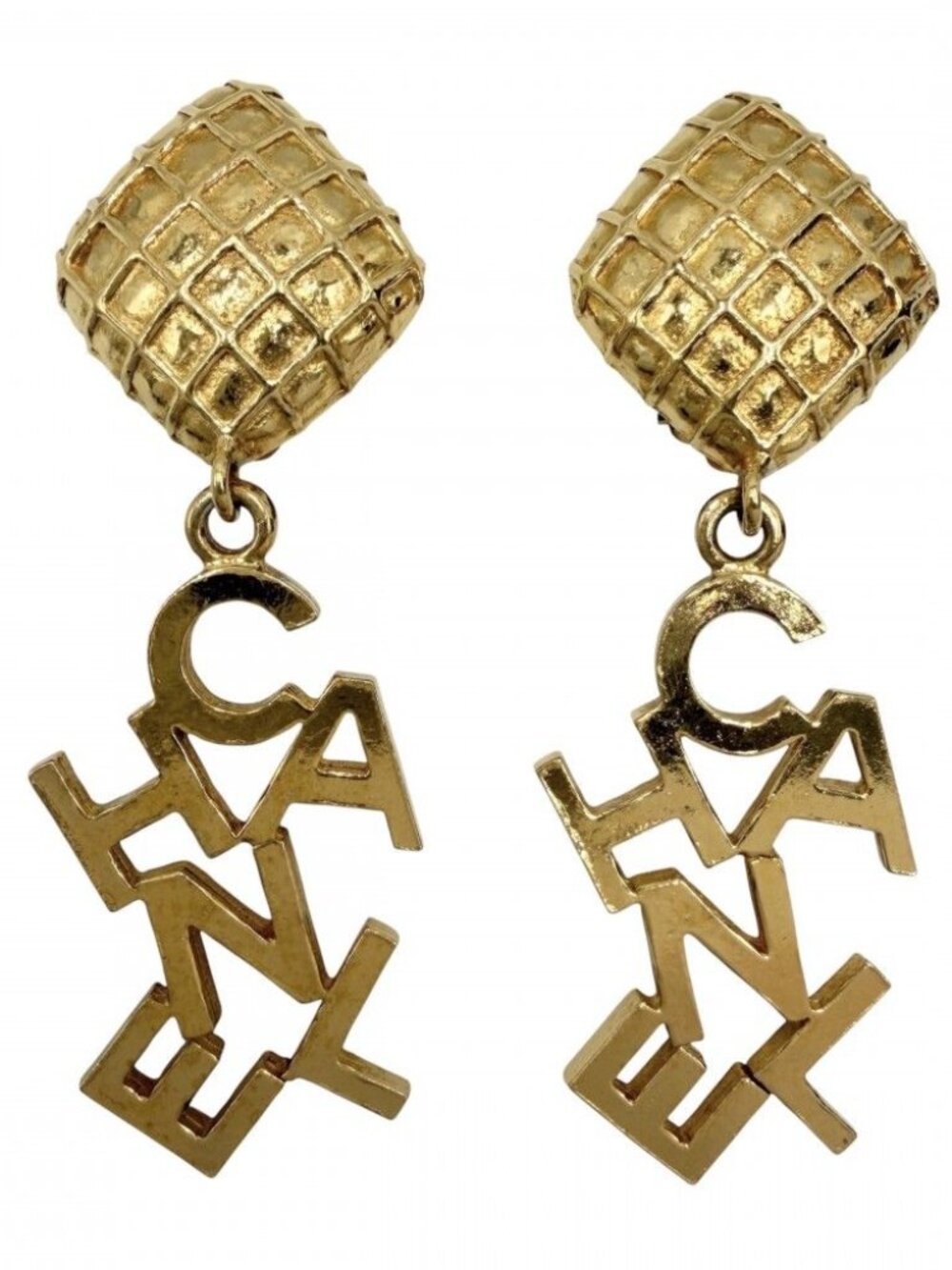 Chanel Earrings Swing Logo Gold Plated